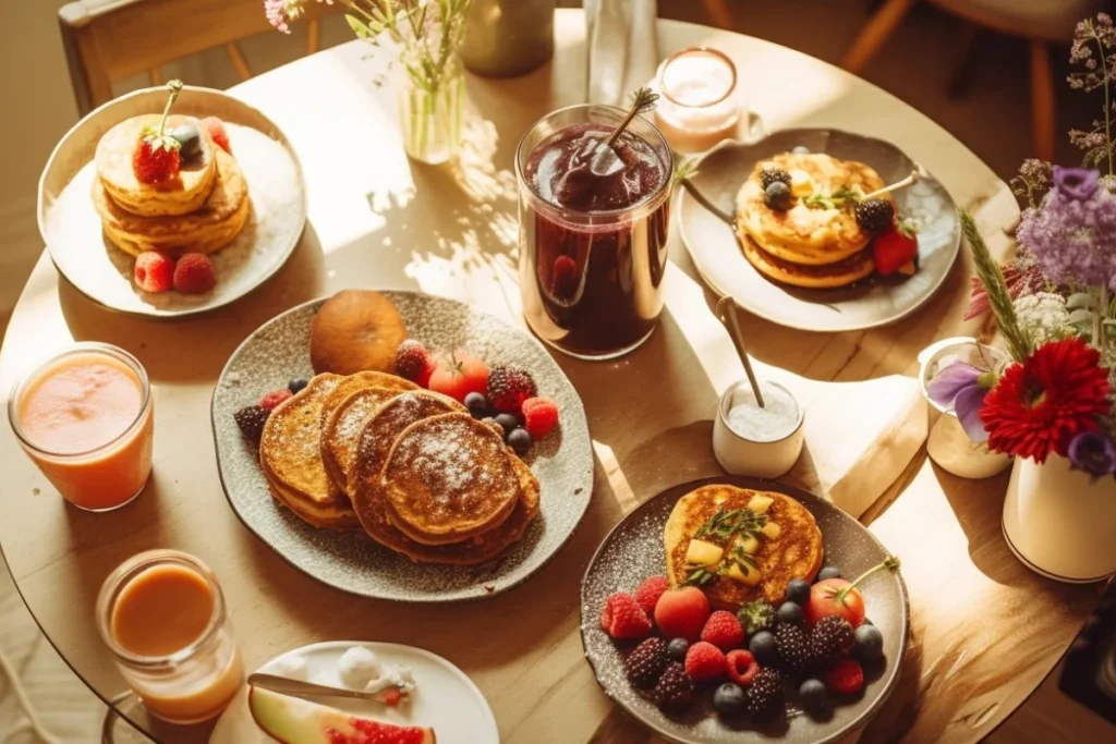 Breakfast recipes with cottage cheese, including pancakes with berries, a smoothie bowl, and avocado toast